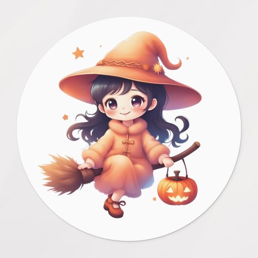 “Halloween Witch Stickers – Cute Pumpkin Witch wit ラベル (デザイン1)