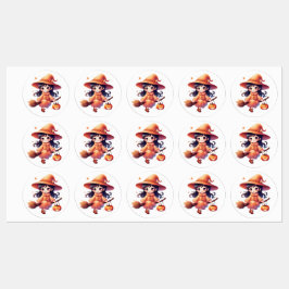 “Halloween Witch Stickers – Cute Pumpkin Witch wit ラベル