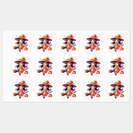 “Halloween Witch Stickers – Cute Pumpkin Witch wit ラベル (シート)