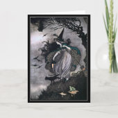 Halloween Witch with Black Cat and Bats カード (正面)