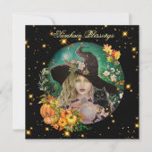 Halloween witch with black kitten greeting card  カード (正面)