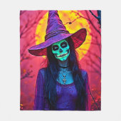 Halloween Witch with Skull Face Design フリースブランケット (正面)