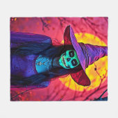 Halloween Witch with Skull Face Design フリースブランケット (正面(横))