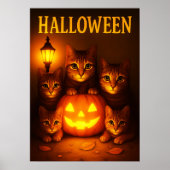 Halloween with Cat Orange Digital Art ポスター (正面)