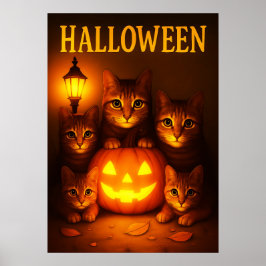 Halloween with Cat Orange Digital Art ポスター