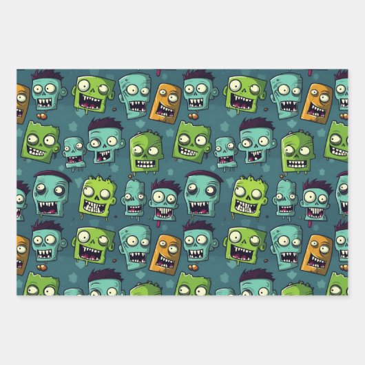 Halloween zombie design with green background ラッピングペーパーシート (正面)