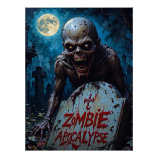Halloween Zombie Ghoul Creepy Graveyard Fullmoon ポスター