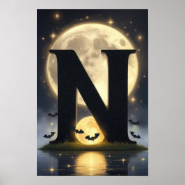 HalloweenGlowing Letter N Wall Art for Kids Rooms  ポスター