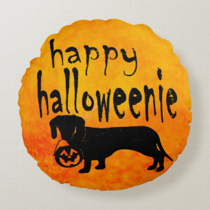 Halloweenieの幸せなダックスフント ラウンドクッション