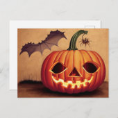 Halloweenkürbis mit Fledermaus und Spinne. ポストカード (正面/裏面)