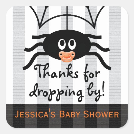 Hallowen Spider Baby Shower Thank You Stickers スクエアシール (正面)