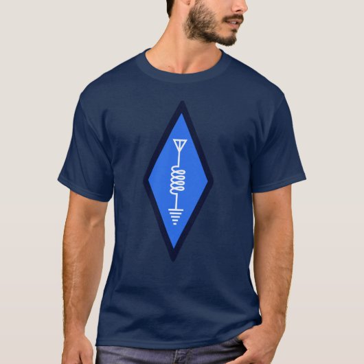HAMラジオ ロゴデザイン - ブルー国際シンボル Tシャツ (正面)