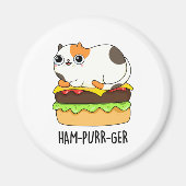 Ham-Purr-Ger Funny Kitty Cat Hamburger Pun マグネット (正面)