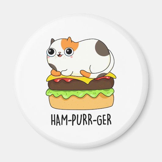 Ham-Purr-Ger Funny Kitty Cat Hamburger Pun マグネット (正面)