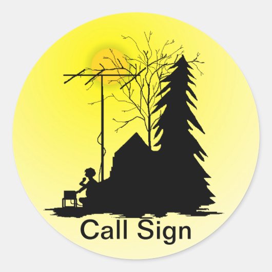 Ham Radio Field Dayオペレータシルエットステッカー ラウンドシール (正面)