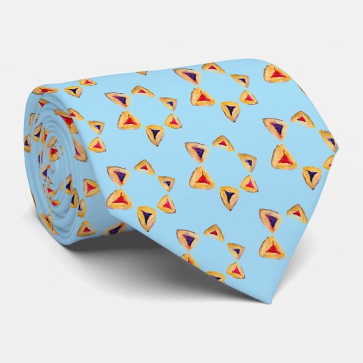 Hamantaschen Tie for Purim （青い背景） ネクタイ (ロール)