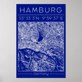 Hamburg Blueprint City Map Poster Minimal Wall Art ポスター