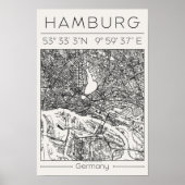 Hamburg Charcoal City Map Poster Minimal Germany ポスター (正面)