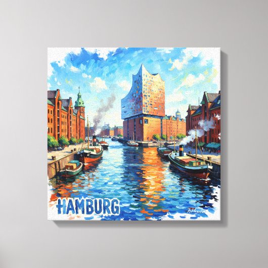 Hamburg Harbor Light Reflections Canvas Art キャンバスプリント (正面)