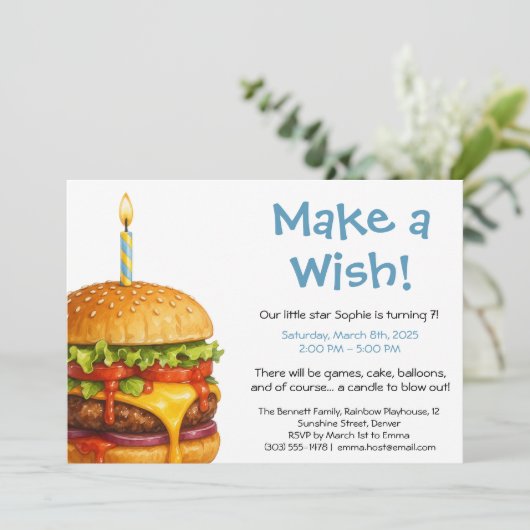 Hamburger Party Cookout | Kids Birthday 招待状 (スタンド正面)