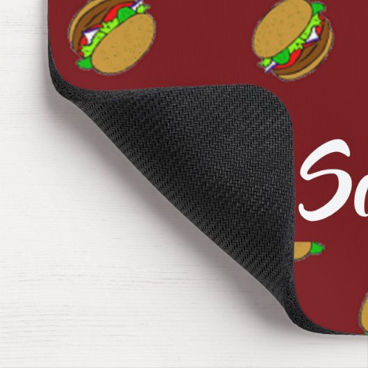 Hamburger pattern on maroon マウスパッド (コーナー)