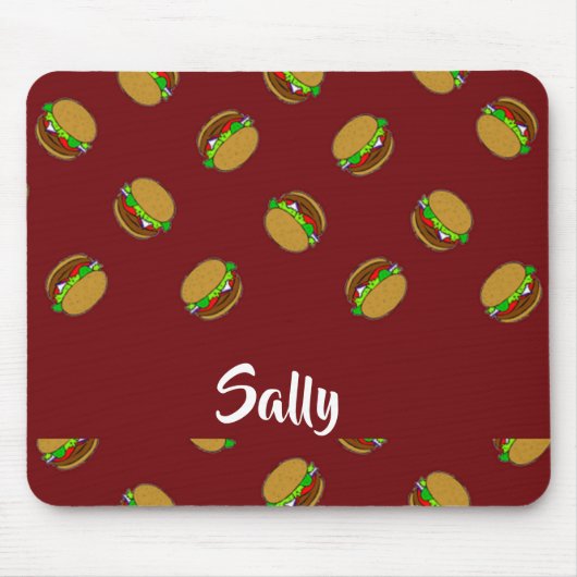Hamburger pattern on maroon マウスパッド (正面)