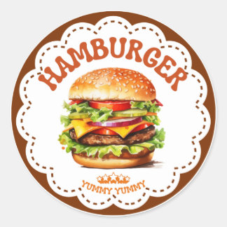 Hamburger Sticker | Juicy Burger Kawaii Label | Fa ラウンドシール