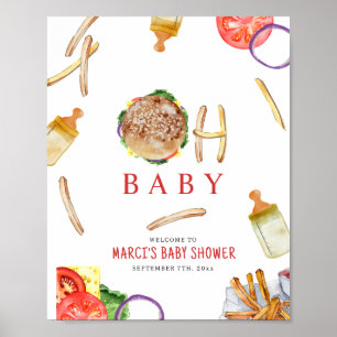 Hamburgers and Bottles Oh Baby Shower Welcome ポスター