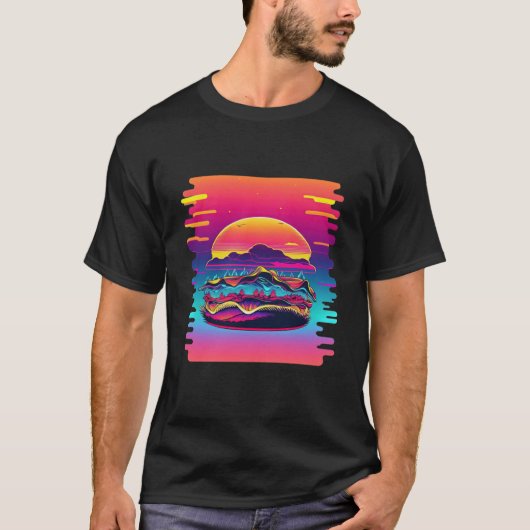 Hamburgers Synthwave 80s Retrowave Aesthetic Tシャツ (正面)