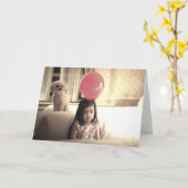 HAMbWGグリーティングカード-風船と子犬を持つ女の子 カード (黄色い花)