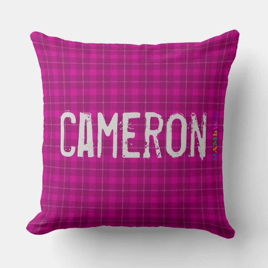 HAMbWGバニティピロー – 名前を追加 – さくらんぼPlaid クッション (正面)