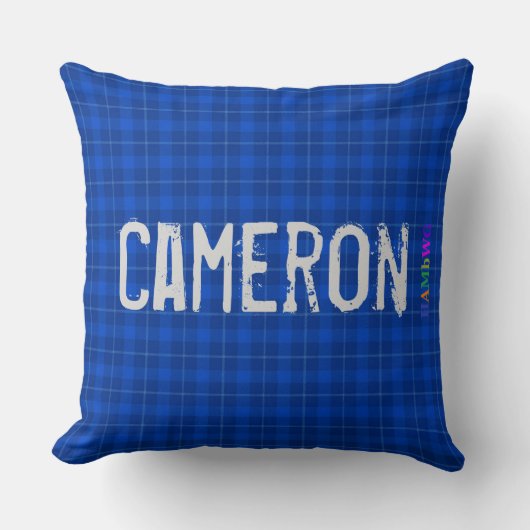 HAMbWGバニティピロー – 名前を追加 – Blue Plaid クッション (正面)