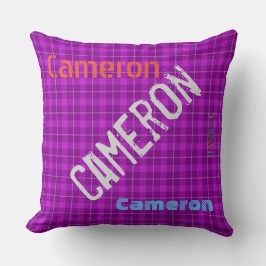 HAMbWGバニティピロー – 名前を追加 – Violet Plaid クッション (正面)
