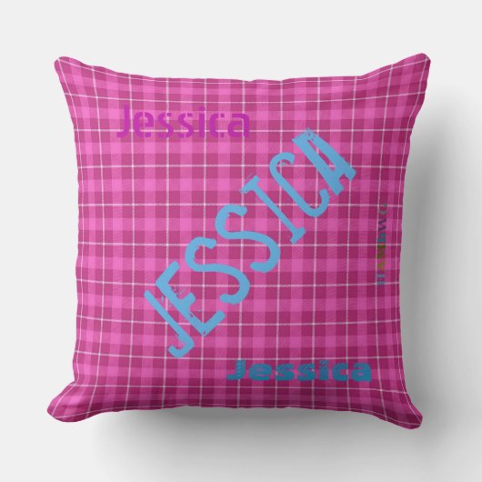 HAMbWGバニティーピロー – 名前を追加 – Pink Plaid クッション (正面)