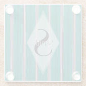 HAMbWG -アールデコティール(緑がかった色)グリーンストライプとモノグラム ガラスコースター (裏面)