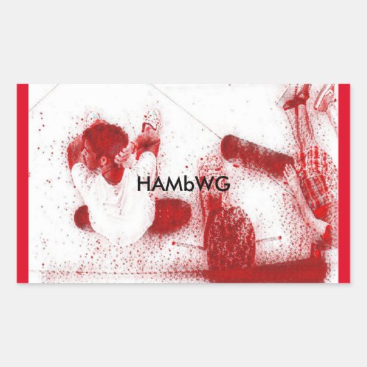 HAMbWG – スタンプ – Skate Boarders Resting - Red 長方形シール (正面)