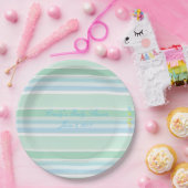 HAMbWG -紙グッズ – ミント&ベビーブルーストライプズ ペーパープレート (パーティー)
