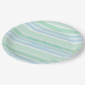 HAMbWG -紙グッズ – ミント&ベビーブルーストライプズ ペーパープレート (アングル)