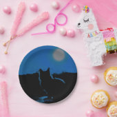 HAMbWG -紙プレート- Blue Cat and Moon ペーパープレート (パーティー)