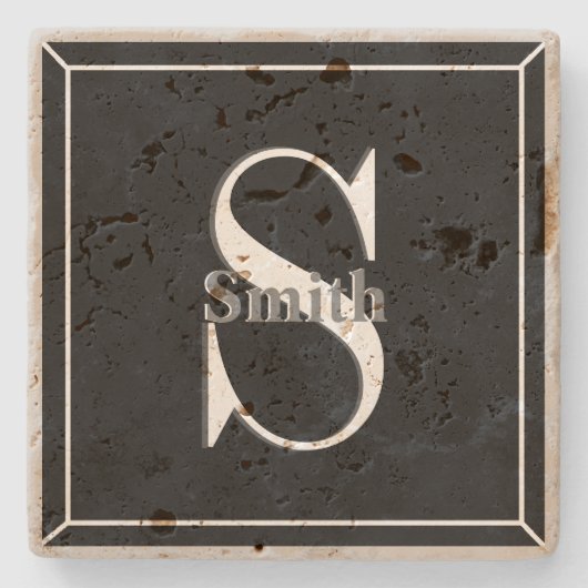 HAMbyWGブラックトラバーチンモノグラム ストーンコースター (正面)