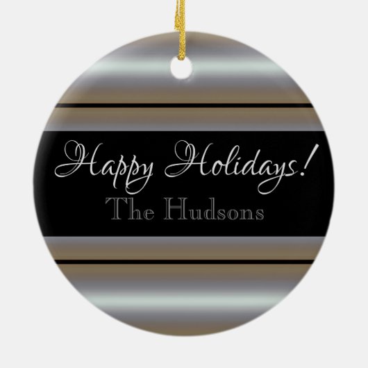 HAMbyWGブラック&パールホワイトのストライプ写真 セラミックオーナメント (裏面)