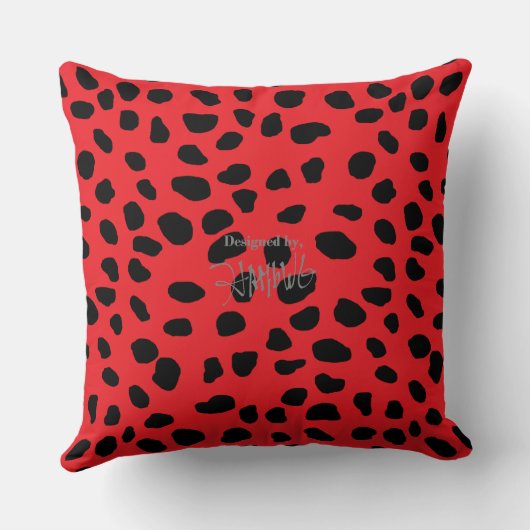 HAMbyWG明るい赤と黒ヒョウ印刷 クッション (裏面)