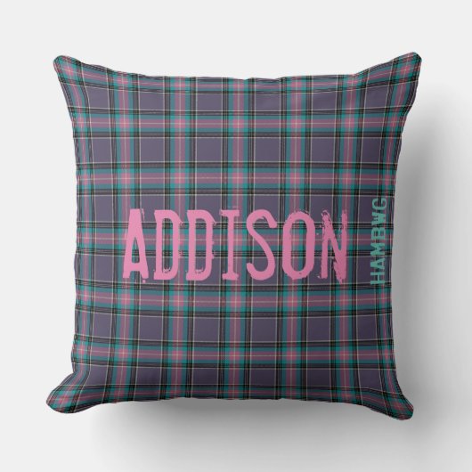 HAMbyWG装飾用クッション20インチLav.Gray/Pink/Aqua Plaid クッション (正面)