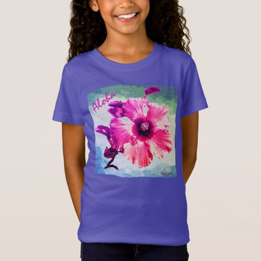 HAMbyWG – ガールズパープルハワイインハイビスカス Tシャツ (正面)