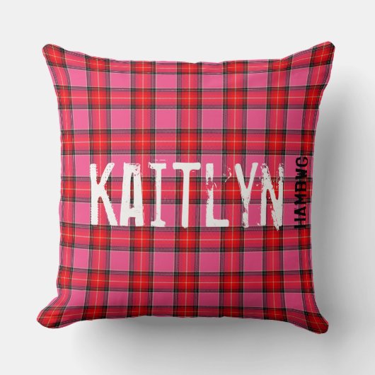 HAMbyWG -装飾用クッション20インチ – ピンクレッドプレイド クッション (正面)