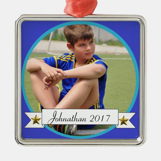 HAMbyWG – 青オンブルー縁どフォトオーナメント メタルオーナメント (正面)