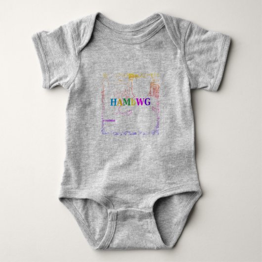 HAMbyWG Rainbow Teddy Bear Outline wロゴTシャツ ベビーボディスーツ (正面)