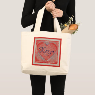 HAMbyWG - Tote Bag – カスタマイズ可能なハートと名前 ラージトートバッグ