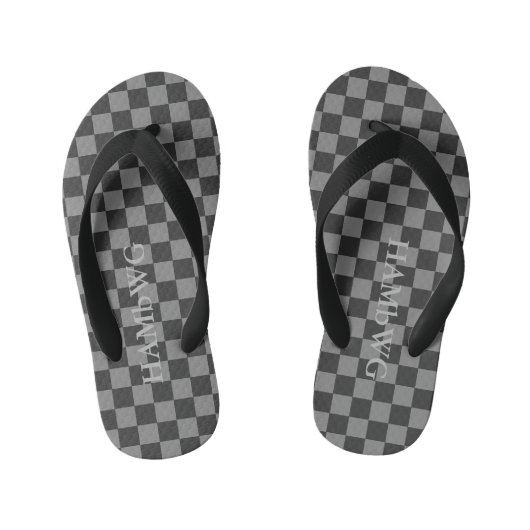 HAMbyWGlove Kid's - Flip-Flops Black 市松模様に Gray キッズビーチサンダル (フットベッド)