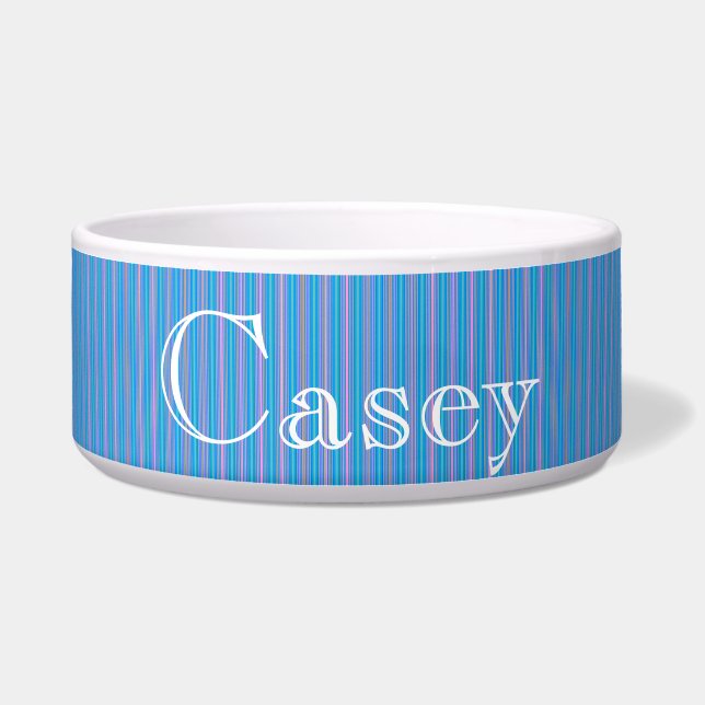HAMbyWhiteGlove – ドッグフードボウル – アクア素晴らしストライプ ボウル (正面)